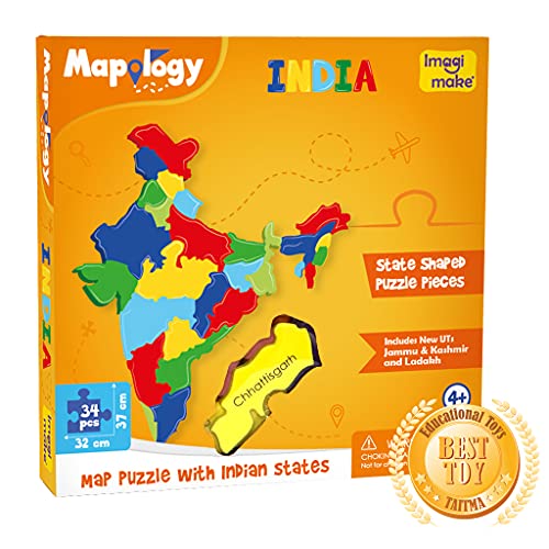 Imagimake Mapology India Map Puzzles - Geography for Kids - Learning & Educational Toys - Puzzles for Kids Ages 4-8 - Gift for 4, 5, 6, 7, 8 Year Old - WoodArtSupply