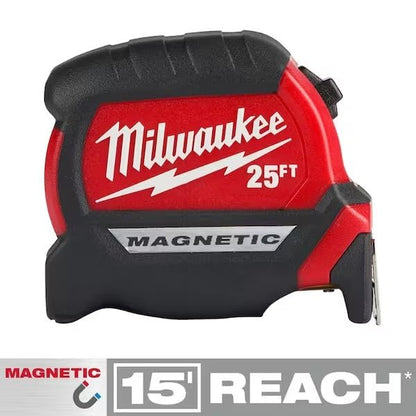 Milwaukee 25 ft. x 1-1/16 in. Compact Magnetic Tape Measure with 15 ft. Reach (2-Pack) - WoodArtSupply