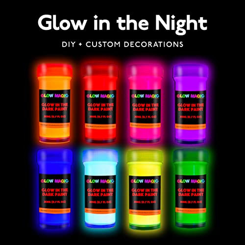 individuall Glow in The Dark Paint - Set of 8, 20 mL Reflective Acrylic Paints for Outdoor and Indoor Use on Canvas, Walls and Ornament Painting - - WoodArtSupply