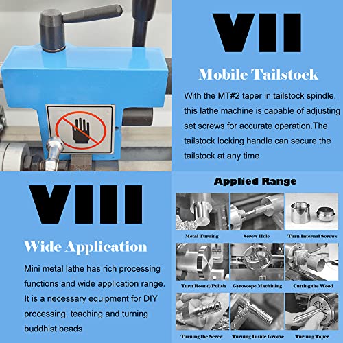 INTBUYING Mini Metal Lathe Machine 7''x14'' Benchtop Lathe Machine Precision Hobby DIY Table Lathe Horizontal Metalworking Wood Lathe Machine INTBUYING