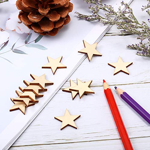 300 Pieces Wooden Stars Shape Unfinished Wood Stars Pieces Blank Wood Pieces Wooden Cutouts Ornaments for Craft Project and Christmas Party Wedding