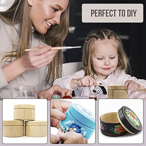 Mini Wooden Round Boxes with Lid 3''x2'' Set 6 pcs - Blank Storage Wood Craft Box Unpainted Unfinished DIY - Small Circle Boxes Crafts to Paint AEVVV