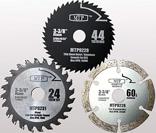 MTP 3X 3-3/8-inch Diamond/Wood/Metal Circular Saw Blade for Rockwell Versacut Versa Cut Rk3440k, Makita 3-3/8" Cordless Sh01w 12v Tile Grout MTP