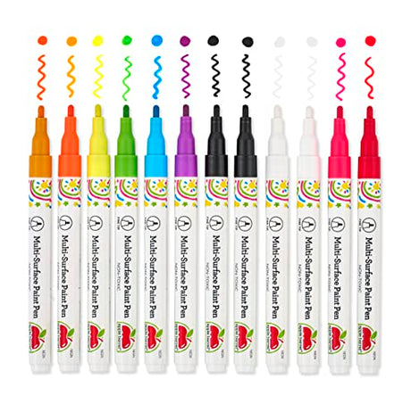 Apple Barrel Neon, Set of 12 Multi-Surface Fine Tip Paint Pens, Perfect for Indoor and Outdoor Arts and Crafts Projects, 6234 Apple Barrel