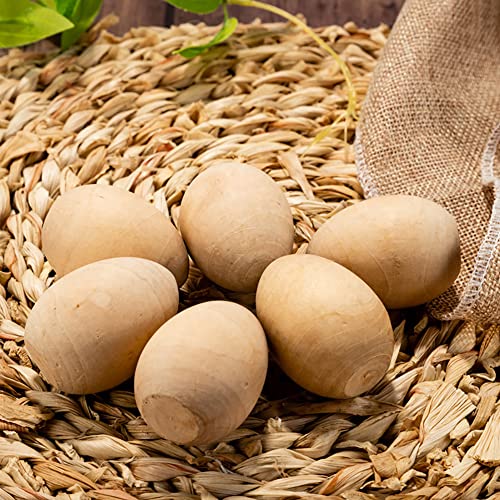 UUYYEO 10 Pcs Unpainted Wooden Eggs Unfinished Easter Wood Craft Eggs Flat Bottom Fake Eggs for Easter Small - WoodArtSupply