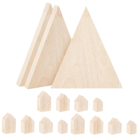 OLYCRAFT 12Pcs 4Sizes Unfinished Wooden House Shaped Blocks & 3Pcs 7x6 Inch Unfinished Wooden Triangle Shaped Blocks Wooden Tray Plates Blank Wooden - WoodArtSupply