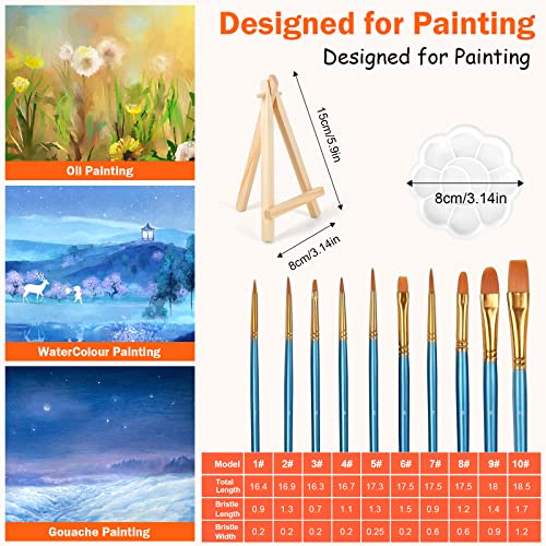 20 Pack 4x4 in Mini Canvases, Small Stretched Painting Canvas Panel with Mini Easel, Art Canvas Painting Kit with 10 Brushes & 5 Paint Tray for Kids MicoSim
