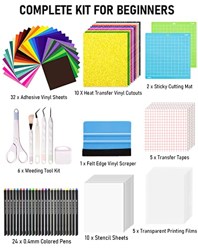 Nicpro 100PCS Accessories Bundle for Cricut Maker and All Explore Air, Ultimate Tools and Accessories Kit for Beginner with Adhesive Vinyl Sheet, - WoodArtSupply