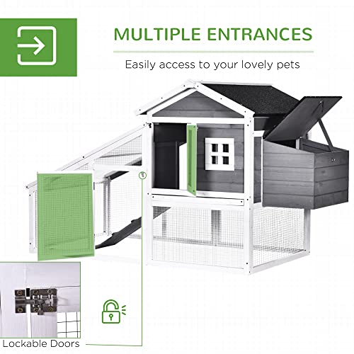 PawHut 69" Chicken Coop Wooden Chicken House, Rabbit Hutch Pen, Outdoor Backyard Poultry Hen Cage with Run with Nesting Box, Removable Tray, Asphalt