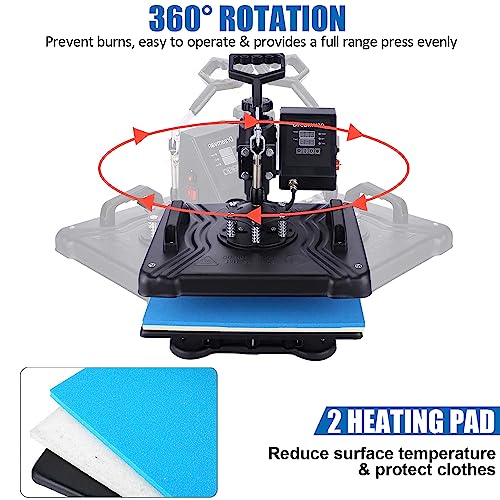 Heat Press Machine for Tshirts, 8 in 1 Heat Transfer Machine, 12" X 15" Digital Industrial Sublimation Heat Printing Combo with 360 Degree Rotation - WoodArtSupply