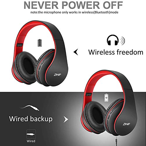 ZIHNIC Bluetooth Headphones Over-Ear, Foldable Wireless and Wired Stereo Headset Micro SD/TF, FM for Cell Phone,PC,Soft Earmuffs &Light Weight for ZIHNIC