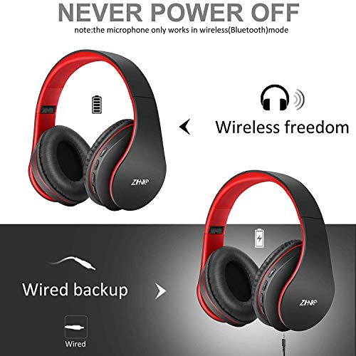 ZIHNIC Bluetooth Headphones Over-Ear, Foldable Wireless and Wired Stereo Headset Micro SD/TF, FM for Cell Phone,PC,Soft Earmuffs &Light Weight for - WoodArtSupply