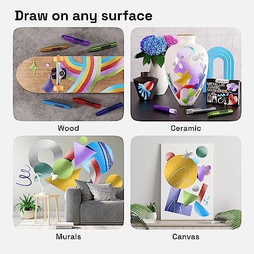 ARTISTRO 8 Metallic Jumbo Markers, Water-Resistant Ink, Quick-Drying, Non-Toxic, 15mm Jumbo Nylon Nibs, Can Be Used on Almost Any Surface ARTISTRO