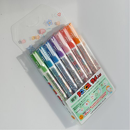 Uni Posca Glitter Marker Pc-3ml 7C, Fine Point, 7 Colors Set Uni