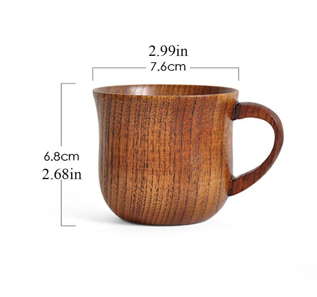 4 Pack Handle Wooden Mug Wooden Cup Natural Solid Wood Mug for Drinking Tea Beer Milk Coffee Hot Drinks Small Reverse Side Ear Cup