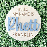 Wood and Acrylic Baby Name Announcement Sign - Custom Engraved 3D Baby Name Plaque - Birth Announcement Keepsake - Modern Newborn Photo Prop - Imaginate