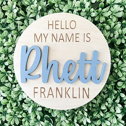 Wood and Acrylic Baby Name Announcement Sign - Custom Engraved 3D Baby Name Plaque - Birth Announcement Keepsake - Modern Newborn Photo Prop - - WoodArtSupply