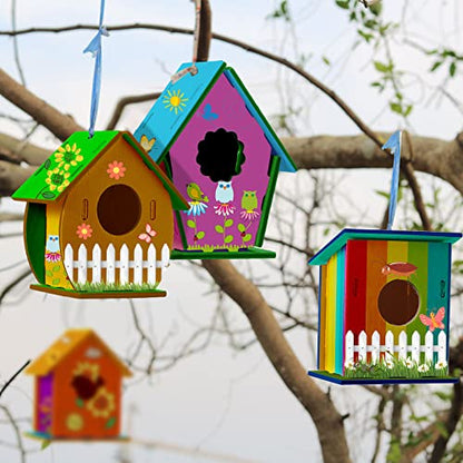 Kisston 96 Pcs Wooden Bird House Kits for Kids Christmas Crafts Bird House for Children to Build DIY Birdhouse in 6 Shapes and Stereoscopic Butterfly - WoodArtSupply