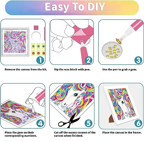 5D Diamond Painting Kits for Kids, Diamond Painting Kits Animals with Wooden Frame, Horse Diamond Painting Kits for Beginners, Girls, Adults, DIY