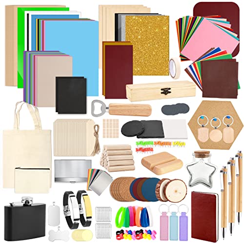 Csyidio 300 PCS Laser Engraving Material, 40 Kinds of Laser Engraver Accessories with Instructions, Laser Engraving Supplies Including Acrylic, Csyidio