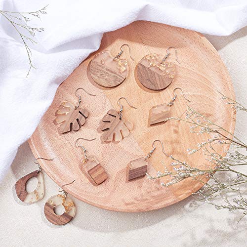 SUNNYCLUE 6 Pairs Resin Wood Dangle Drop Earring Making Starter Kit Round Rectangle Leaf Jewelry Pendants Making Supplies for Women Beginners, SUNNYCLUE