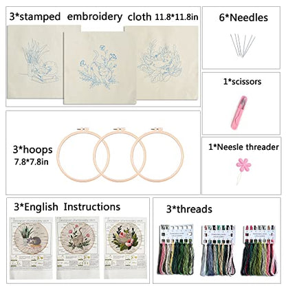 Myfelicity Cat Embroidery Kit 3 Patterns Fabric Threads Needles Hoops Instructions - WoodArtSupply