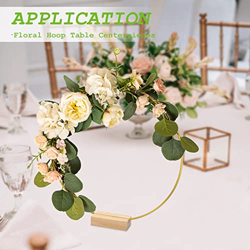 FSWCCK 5 PCS 10 Inch Metal Floral Hoop Centerpiece for Table, Metal Wreath Ring with 5 PCS Wood Place Card Holders, Floral Hoop Wreath for DIY