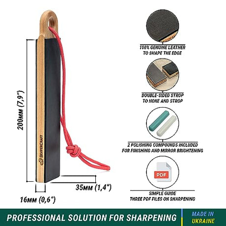 BeaverCraft Pocket Leather Strop Kit LS9P02 Stropping Leather with Knife Polishing Compound - Leather Strop for Knife Sharpening, Carving Knife Strop BeaverCraft