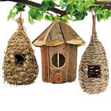 Hamiledyi Vintage Chickadee Bird House Nest Hummingbird House for Outside Small Grass Hanging Bird Nesting Natural Wooden Garden Birdhouse Box 3 Pack Hamiledyi