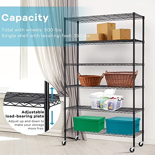 HCY Garage Shelving, 82x48x18 Metal Shelves 6 Tier Wire Shelving Unit Adjustable Heavy Duty Sturdy Steel Shelving with Casters for Pantry Garage HCY