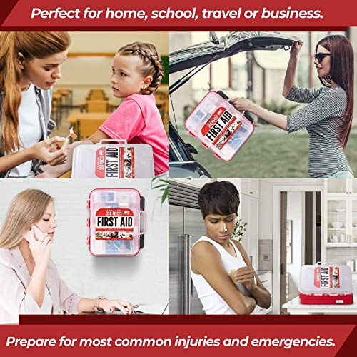 M2 BASICS Professional 350 Piece Emergency First Aid Kit | Business & Home Medical Supplies | Hard Case, Dual Layer, Wall Mountable | Office, Car, M2 BASICS