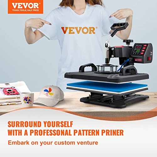 VEVOR Heat Press Machine, 12 x 15 Inch, 5 in 1 Combo Swing Away T-Shirt Sublimation Transfer Printer with Teflon Coated, Mug/Hat/Plate Accessories - WoodArtSupply