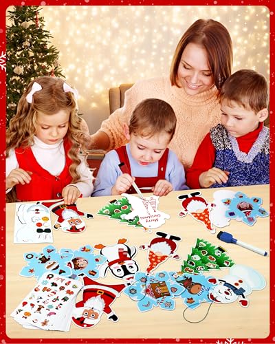 Vanmor 24Pcs DIY Christmas Craft Kit for Kids, Christmas Tree Paper Hanging Ornaments, Make Your Own Ornament Kit with Stickers, Xmas Party