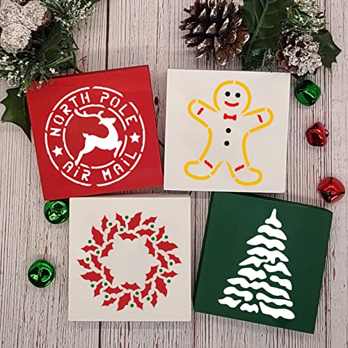 Christmas Stencils for Painting on Wood,3x3” Reusable Holiday Xmas Stencil Drawing Templates for Christmas Tree/Tier Tray/Window Decor Yamcyh