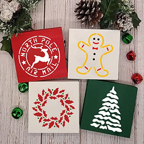 Christmas Stencils for Painting on Wood,3x3” Reusable Holiday Xmas Stencil Drawing Templates for Christmas Tree/Tier Tray/Window Decor Yamcyh