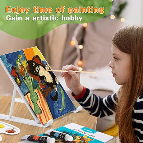 48 Piece Painting kit with 24 Acrylic Paints, 8 DIY Wooden Stencils 5 Canvas Panels 8 Brushes, Table Easel, Etc, Art Supplies Set for Kids Students koseibal