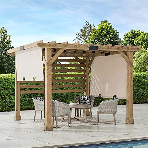 Sunjoy Cedar Pergola 10 x 11 ft. Wooden Hot Tub Pergola with Adjustable Canopy and Privacy Screen by SummerCove - WoodArtSupply