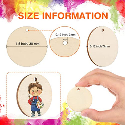 100 Pieces Unfinished Round Wooden Circles with Holes Round Wood Discs for Crafts Blank Natural Wood Circle Cutouts for DIY Crafts Party Birthday