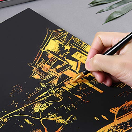 YOTINO 14 Pcs Scratch Art Tools Set, Scratch Sketch Art Painting with Bamboo Sticks Scraper Scratch Pen, Black Brush, Engraving Art Set for Adult - WoodArtSupply