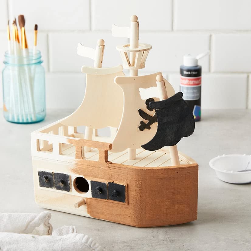 11" Wooden Pirate Ship Birdhouse by Make Market - Unfinished Hanging Birdhouse Made of 100% Wood, Outdoor Nesting Boxes - 1 Pack - WoodArtSupply