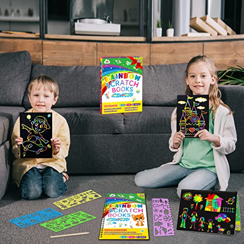 ZMLM Scratch Paper Art Craft Christmas Gift: 2 Pack Rainbow Scratch Art Set for Kids Drawing Coloring Craft Black Magic Art Supplies Kits for Girls ZMLM