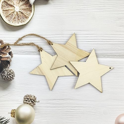 32 Pack Wood Star Cutouts Unfinished Wooden Star for Crafts Star Hanging Ornaments DIY Star Craft Gift Tags for Home Party Decoration Craft Project