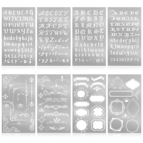 8 Pcs 4 x 7 Inch Stainless Steel Stencils Stencils Alphabet Number Stencils for Journaling Metal Stencils Bookmark Vintage Flower Vines Stencils for Lewtemi