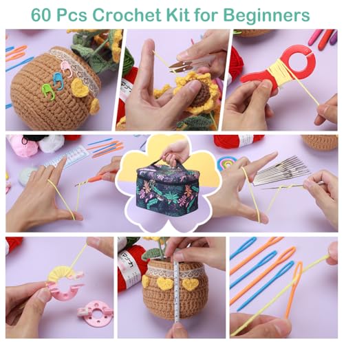 Coopay 58pcs Crochet Kit with Yarn Knitting Accessories Crochet Case,  Crochet Hook Set for Beginners Include Soft Grip Crochet Hooks, Steel  Crochet