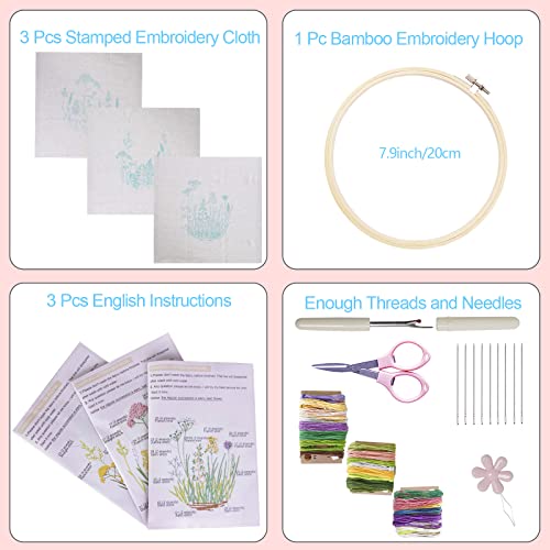  Bonroy Embroidery Kit for Beginners, 3 Sets Embroidery