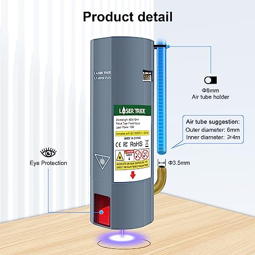 LASER TREE 80W Laser Module, 10W Optical Power Output Laser Engraving Module with Air Assist, Built-in FAC, Double Ultra-Fine Compressed Spot Laser - WoodArtSupply