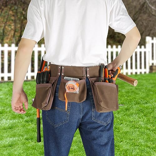 VEVOR 13 Pockets Tool Belt, Adjusts from 29 Inches to 54 Inches, Leather Heavy Duty Tool Pouch Bag with Dual Hammer Loops, Tool Bag for Electrician, VEVOR