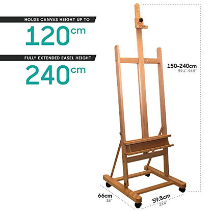 Mont Marte Painting Easel Large Easel for Painting, Studio Easel w/castors Beech Wood - WoodArtSupply