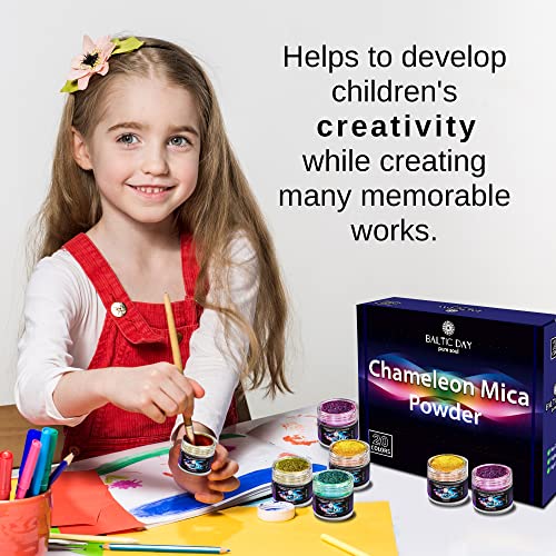 BALTIC DAY - Chameleon Mica Powder, 16 Jars of Color Shift Mica Powder Set - Epoxy Resin Color Pigment Powder - Chameleon Powder - Holographic Mica BALTIC DAY