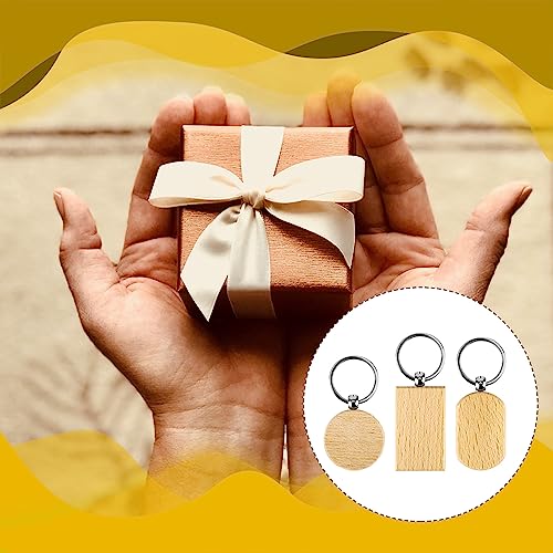 24pcs Wooden Keychain Blanks, Round Square Oval Engraving Blanks Wood Blanks Unfinished Wooden Key Ring Key Tag for DIY Gift Crafts SAVITA